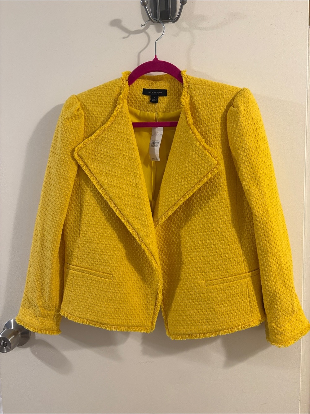 Ann Taylor Bright Yellow Fringed Bouclé Blazer